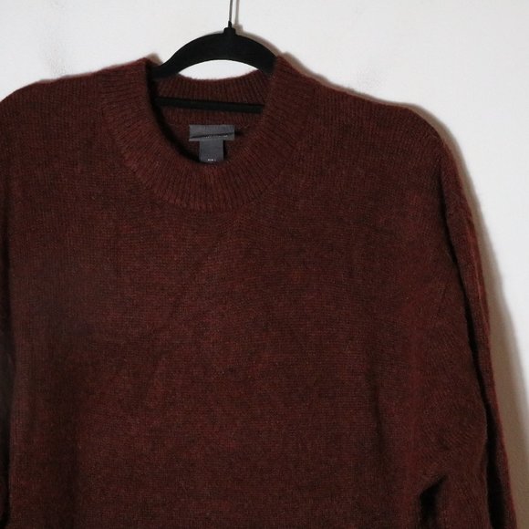 H&M Mens Burgundy Alpaca Blend Relaxed Fit Crewneck Sweater Size Large Pullover - Picture 2 of 7